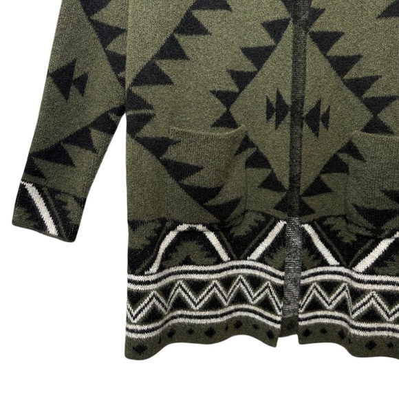 FRYE Olive Green Aztec South Western Women’s Open Cardigan Sweater Sz M - Picture 7 of 13